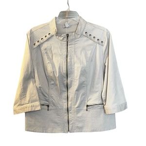 Dress Barn Zipper Moto Style Blazer Khaki Jacket 3/4 sleeves Sz XL